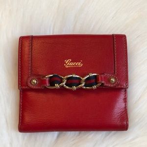 Gucci Red Leather French Flap Wallet